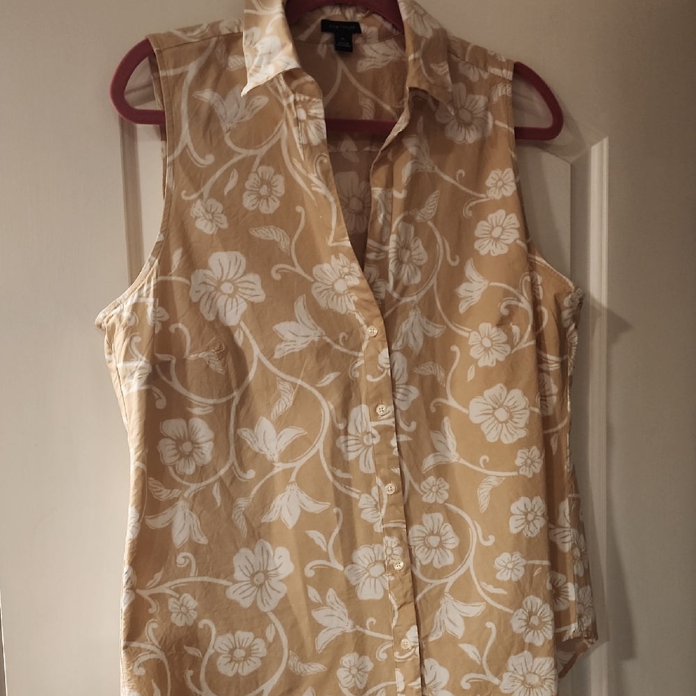 Ann Taylor Beige Floral Button-Down Shirt